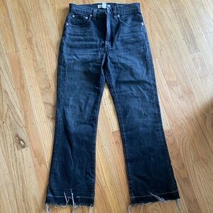 High-Rise Black Flare Jeans with Raw Hem